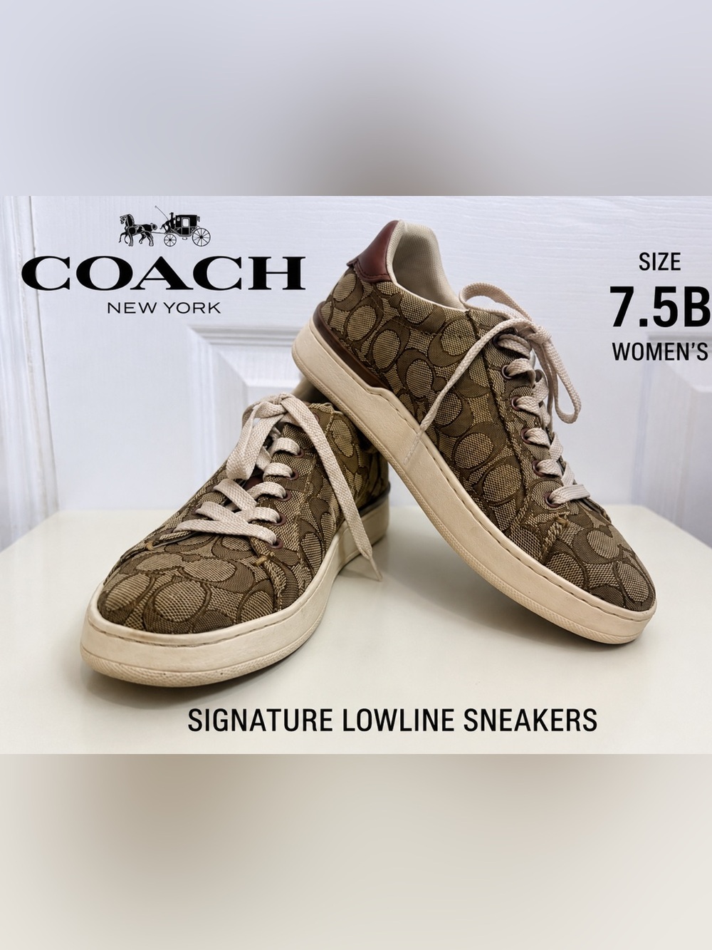Coach Lowline Signature Canvas Sneakers Khaki Brown luxury designer womens/7.5